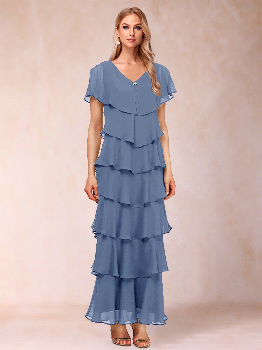 Mirabelle Dawn Steel Blue front view mother of the bride dress