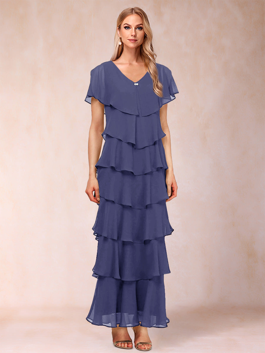 Mirabelle Dawn Dusty Blue back view mother of the bride dress
