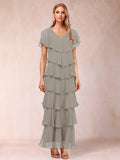 Mirabelle Dawn Taupe front view mother of the bride dress