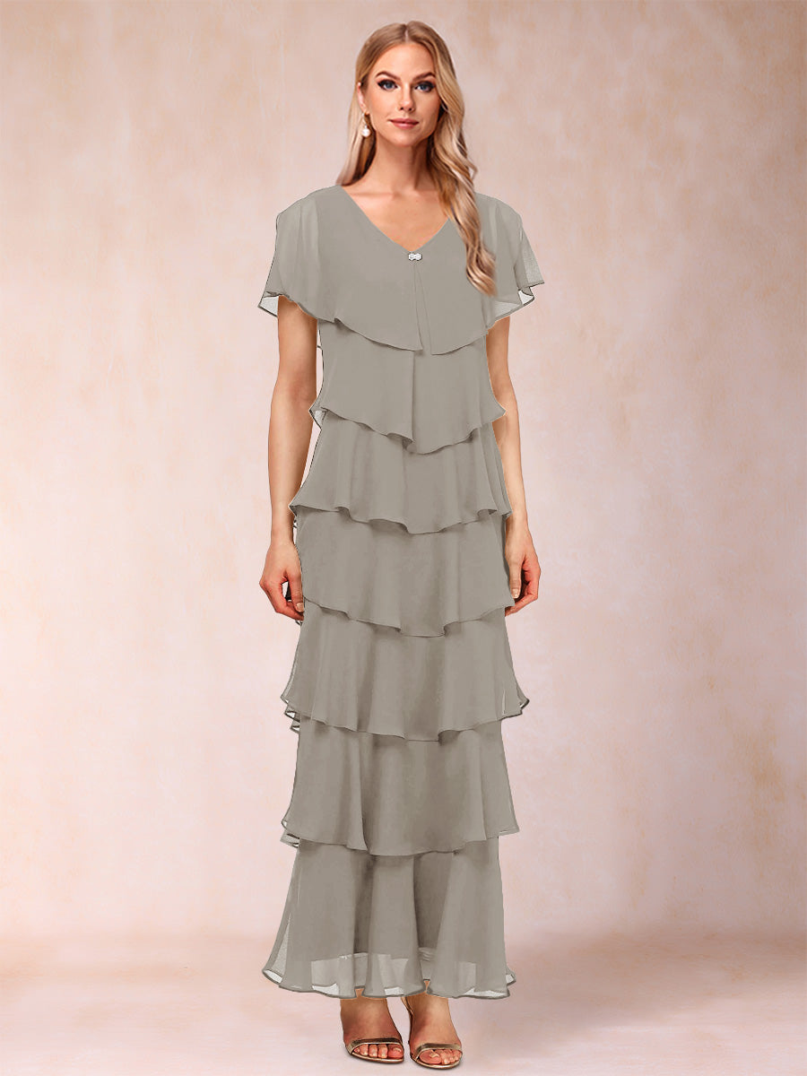 Mirabelle Dawn Taupe front view mother of the bride dress