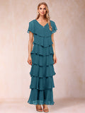 Mirabelle Dawn Teal front view mother of the bride dress
