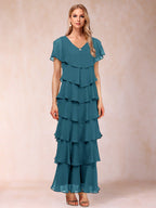 Mirabelle Dawn Teal front view mother of the bride dress