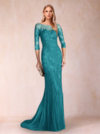 Lara Mae Turquoise front view mother of the bride dress