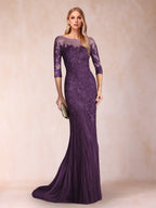 Lara Mae Grape front view mother of the bride dress