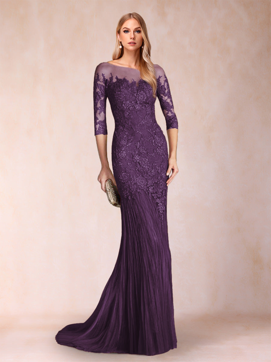 Lara Mae Grape front view mother of the bride dress