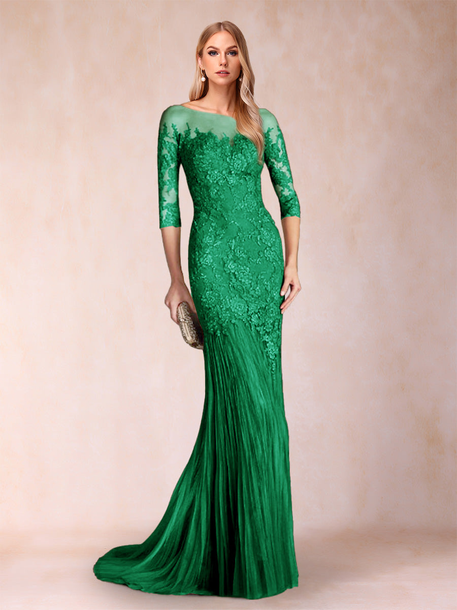 Lara Mae Forest Green front view mother of the bride dress