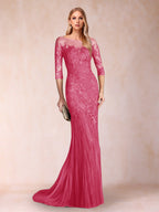 Lara Mae Hot Pink front view mother of the bride dress