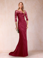 Lara Mae Burgundy back view mother of the bride dress