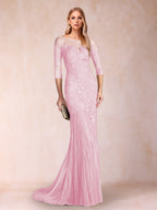 Lara Mae Pearl Pink front view mother of the bride dress