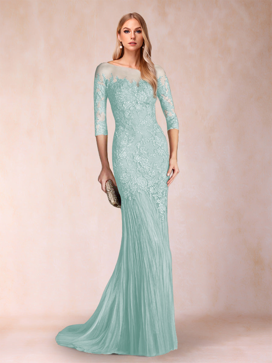 Lara Mae Pool Blue front view mother of the bride dress