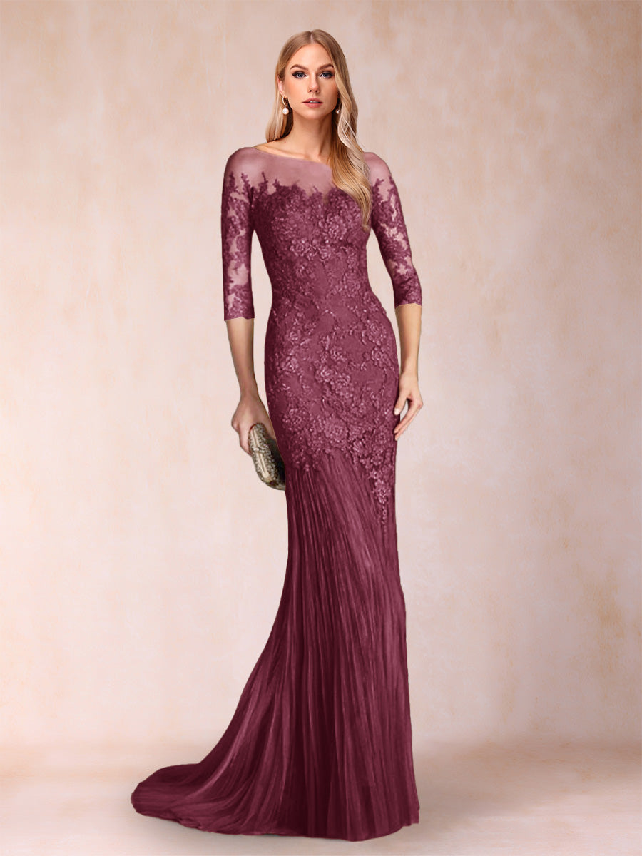 Lara Mae Plum front view mother of the bride dress