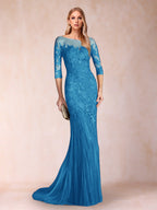 Lara Mae Ocean Blue front view mother of the bride dress