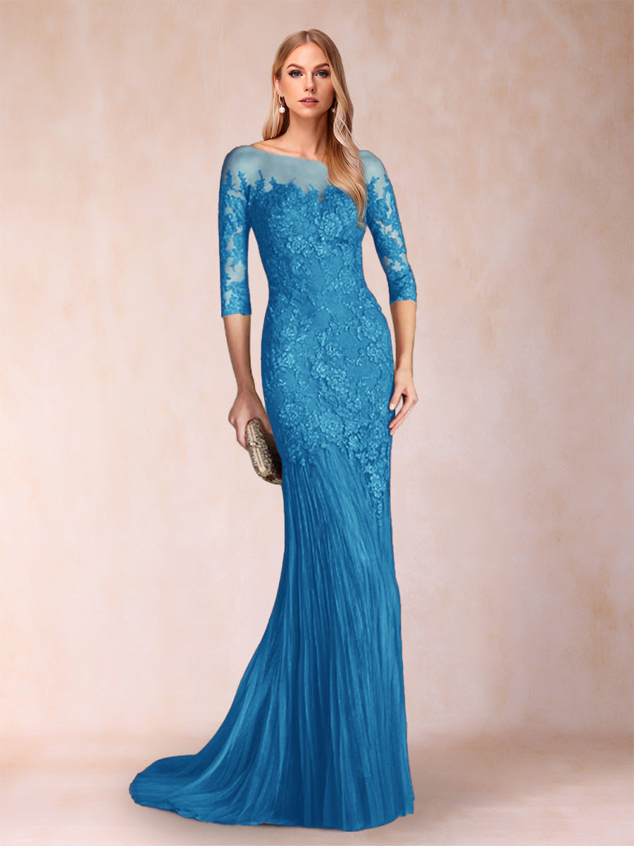 Lara Mae Ocean Blue front view mother of the bride dress