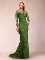 Lara Mae Olive Green front view mother of the bride dress