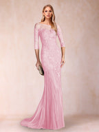 Lara Mae Rose Pink front view mother of the bride dress
