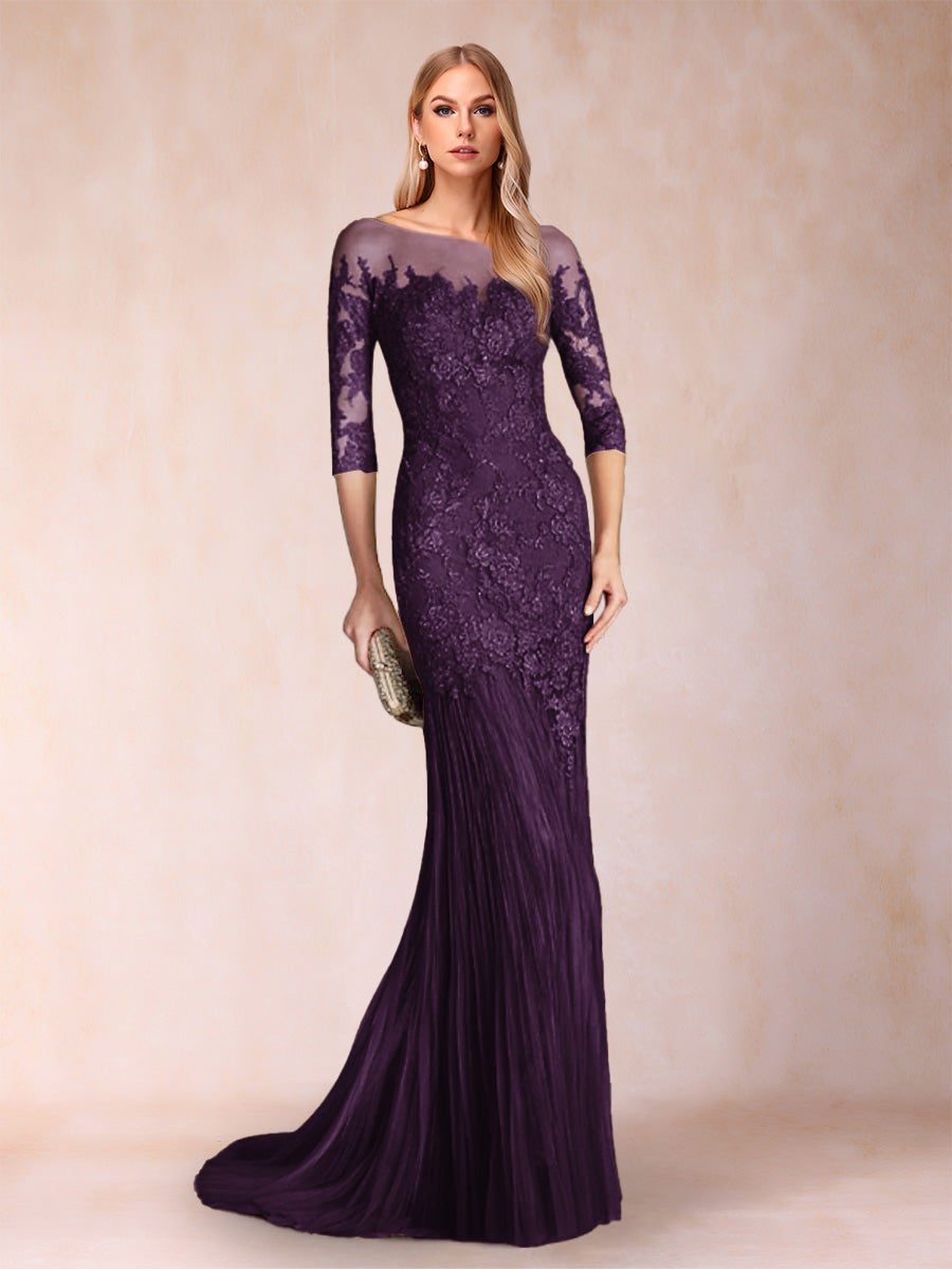 Lara Mae Plum back view mother of the bride dress