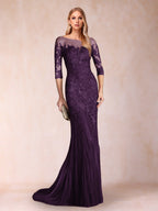 Lara Mae Plum back view mother of the bride dress