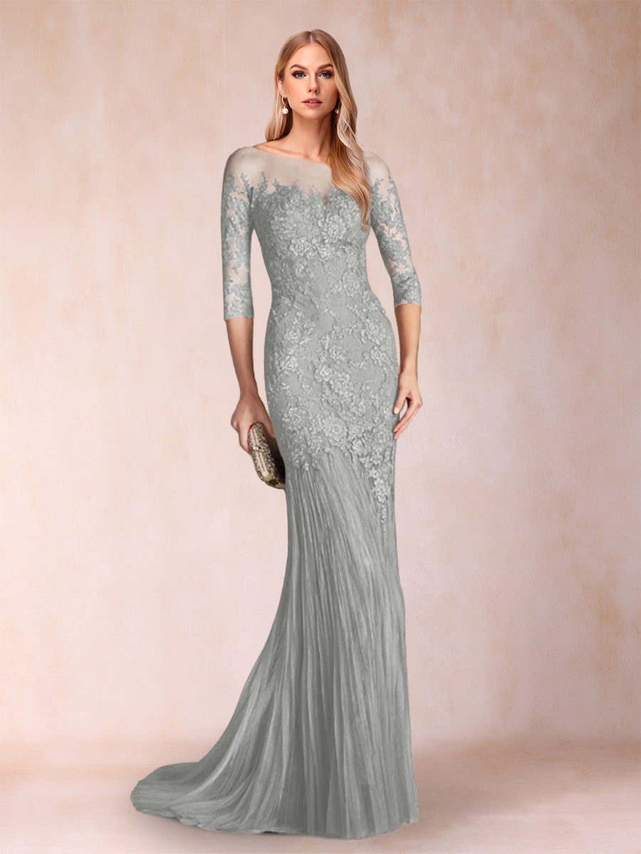 Lara Mae Silver front view mother of the bride dress