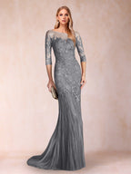 Lara Mae Steel Grey front view mother of the bride dress