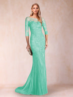 Lara Mae Pool Blue back view mother of the bride dress