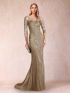 Lara Mae Taupe front view mother of the bride dress