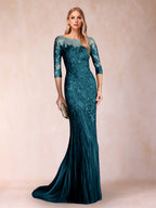 Lara Mae Teal front view mother of the bride dress