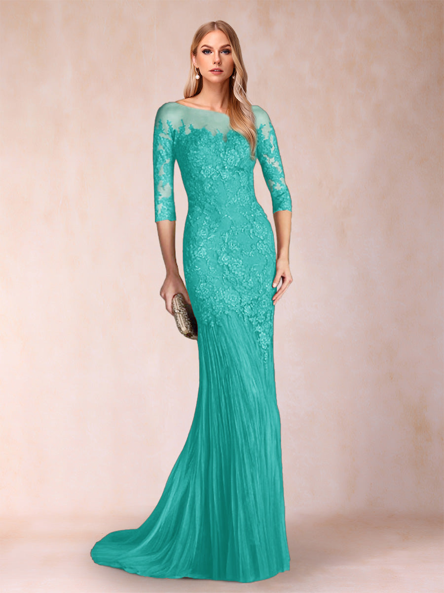 Lara Mae Turquoise back view mother of the bride dress