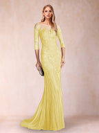 Lara Mae Yellow front view mother of the bride dress