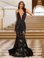 Cyra black front view prom dress