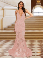 Cyra blush front view prom dress