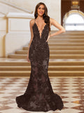Cyra brown front view prom dress
