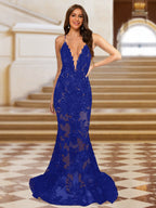 Cyra royal blue front view prom dress