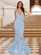 Cyra sky blue front view prom dress