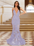 Cyra lilac front view prom dress