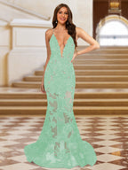 Cyra mint green front view prom dress
