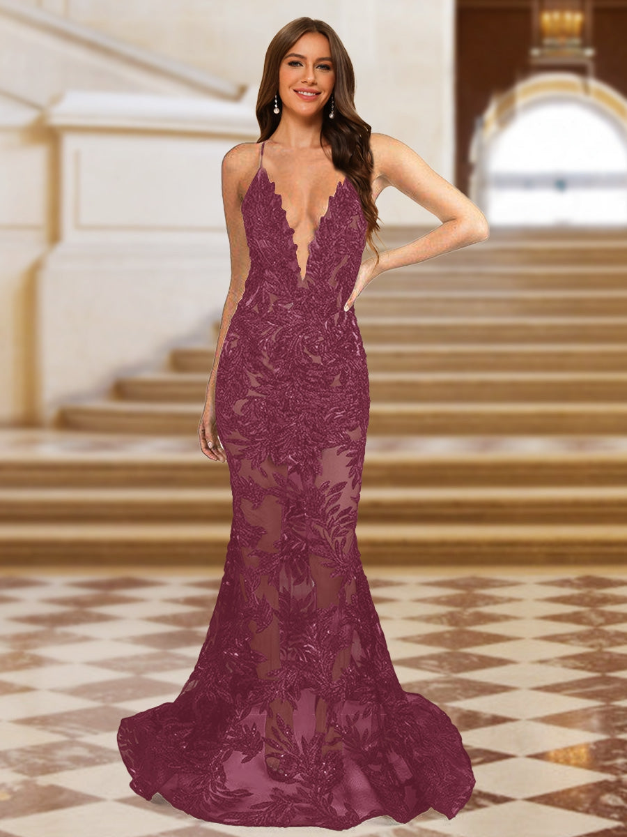 Cyra plum front view prom dress