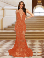 Cyra orange front view prom dress