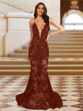Cyra rust front view prom dress