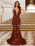Cyra rust front view prom dress
