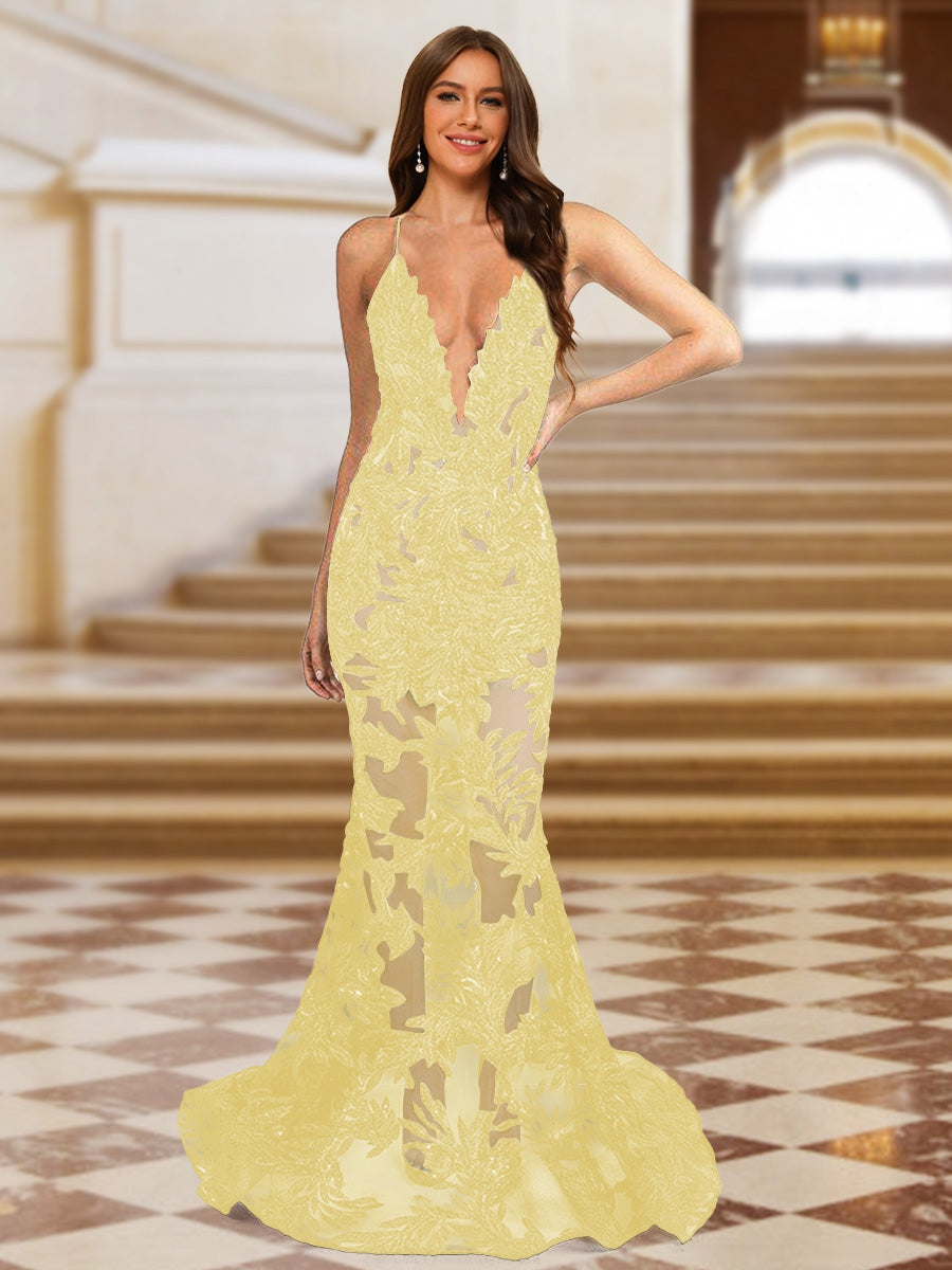 Cyra yellow front view prom dress