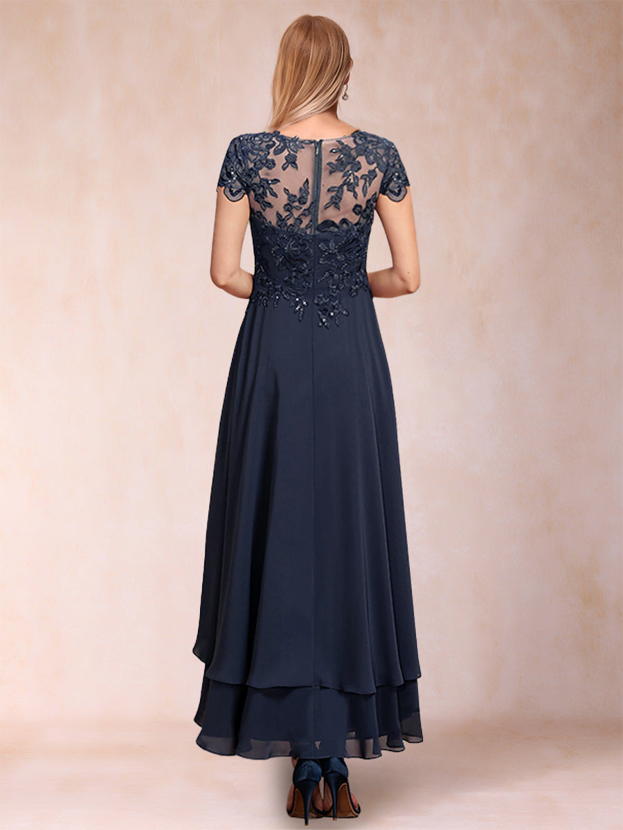 Theodora Claire Navy Blue back view mother of the bride dress