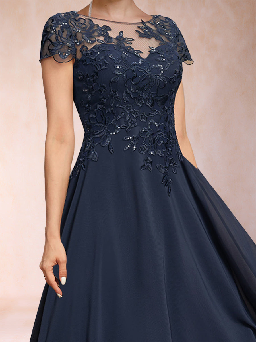 Theodora Claire Navy Blue side view mother of the bride dress