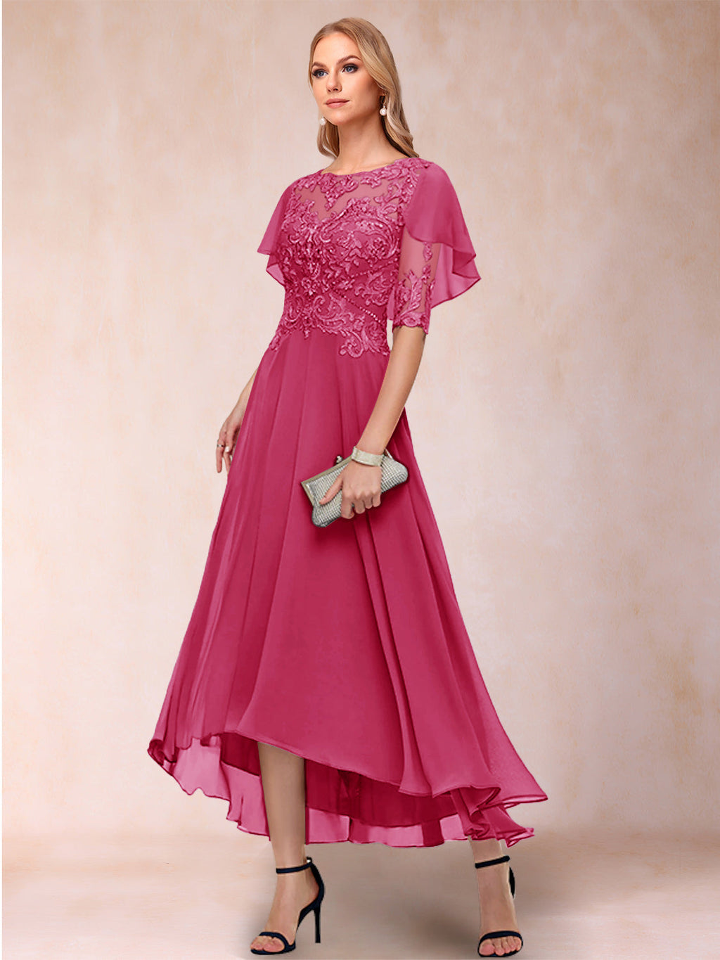 Brielle Mae Fuchsia front view mother of the bride dress