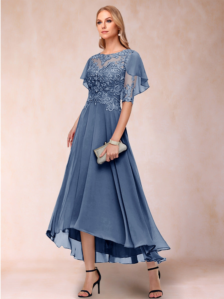 Tivoli Steel Blue front view wedding guest dress