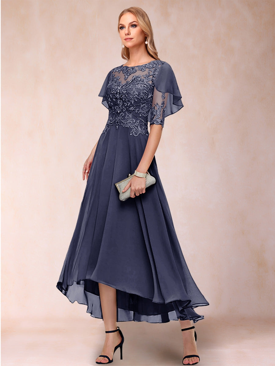 Brielle Mae Dusty Blue back view mother of the bride dress