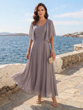 Gia Mae Steel Blue front view mother of the bride dress