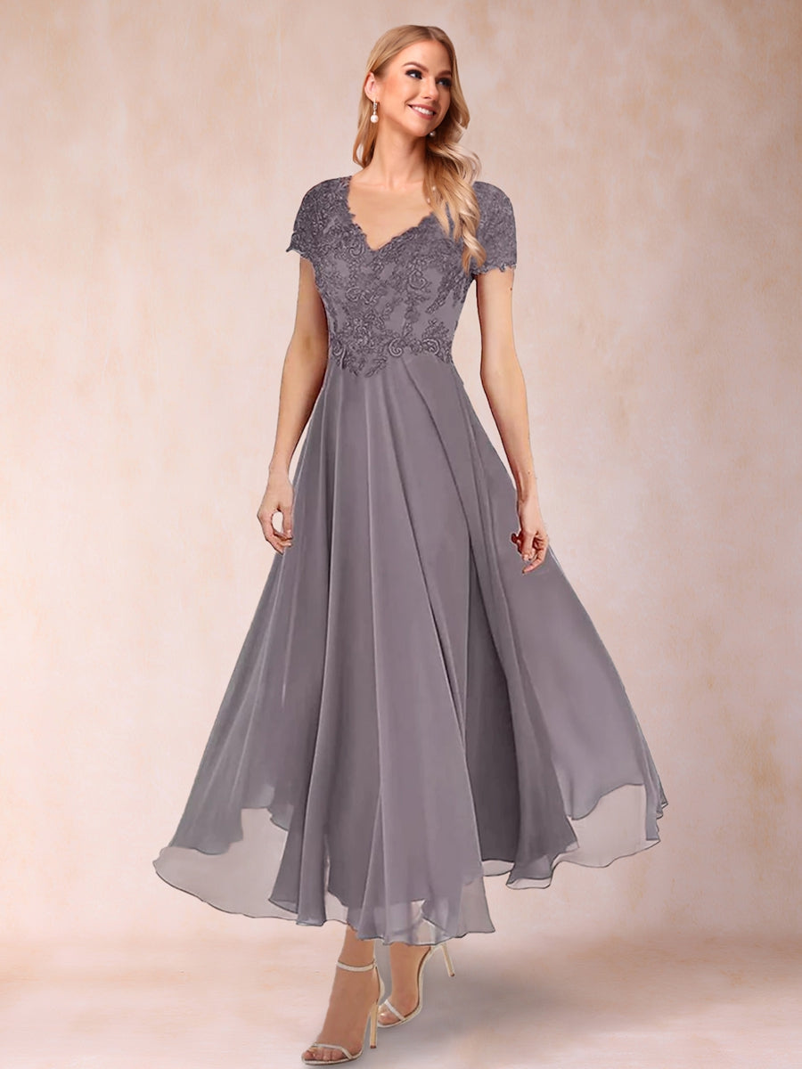 Gia Mae Steel Blue side view mother of the bride dress