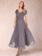 Gia Mae Steel Blue side view mother of the bride dress