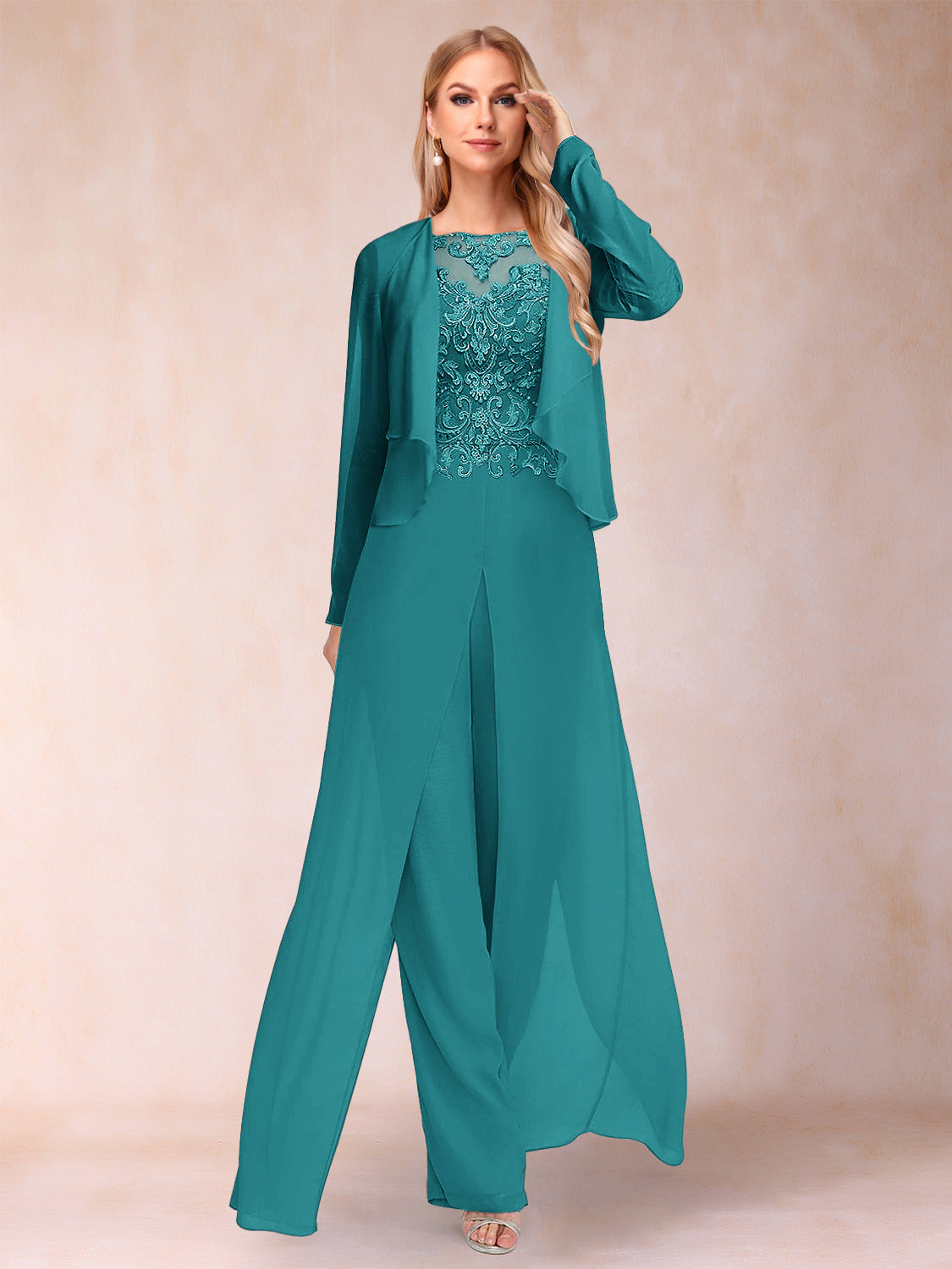 Inez pool blue front view mother of the bride outfit