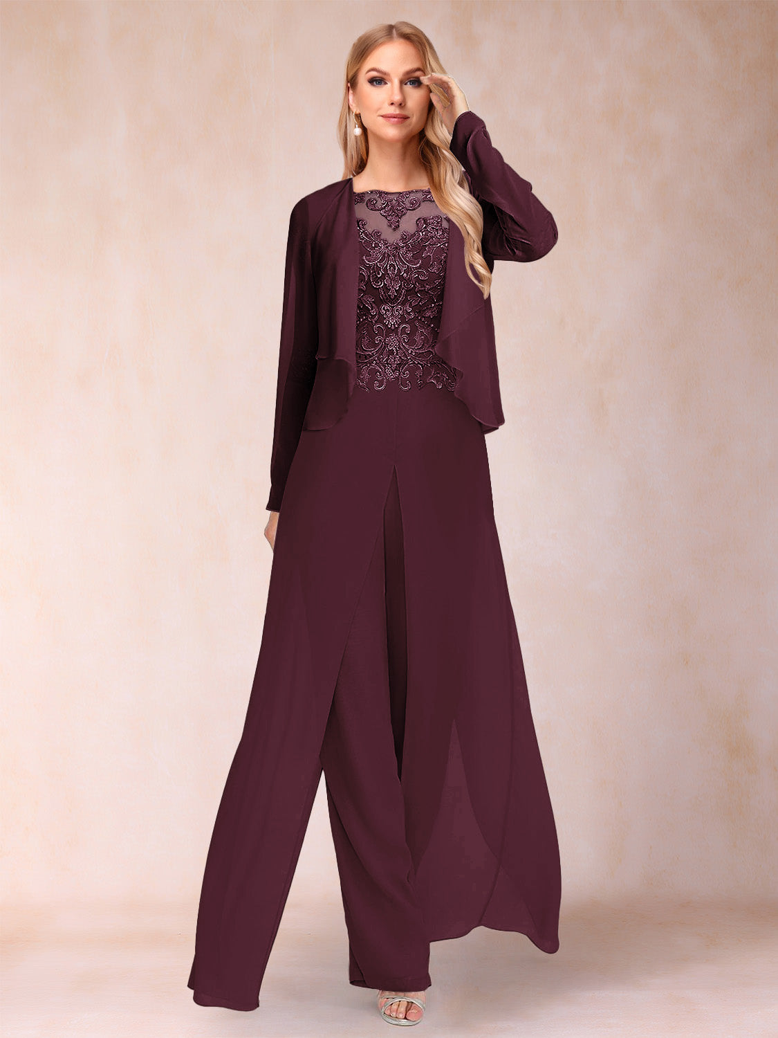 Urielle Burgundy front view wedding guest dress